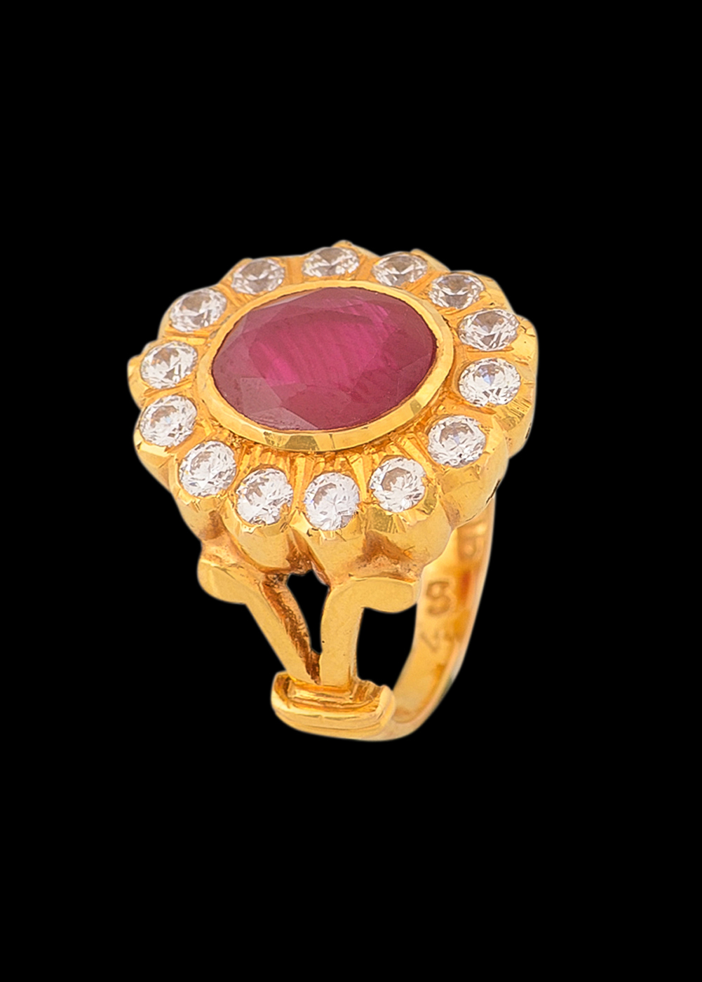 BLOOMING FLORAL STUDDED GOLD RING | Navrathan
