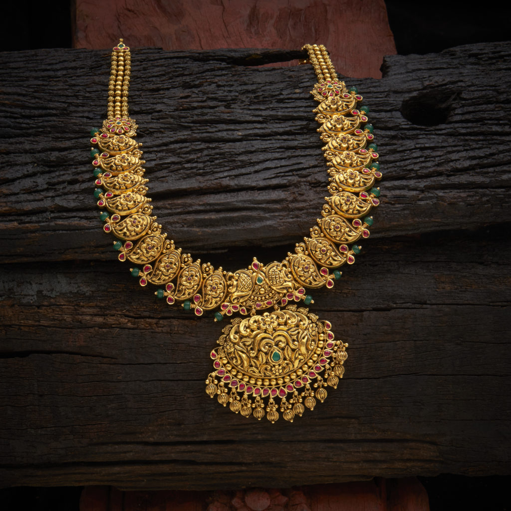 Antique Gold Long Necklace - Orange - Colours of Navratri