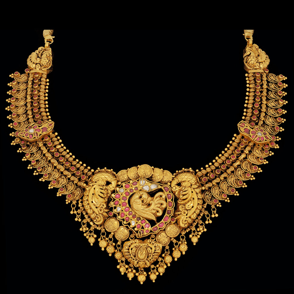 Gold neckpiece with lakshmi coins