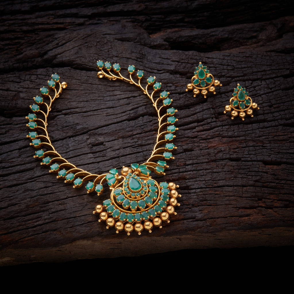 Green Colour Stone Necklace set for Navratri - Navratri jewellery trends 2021