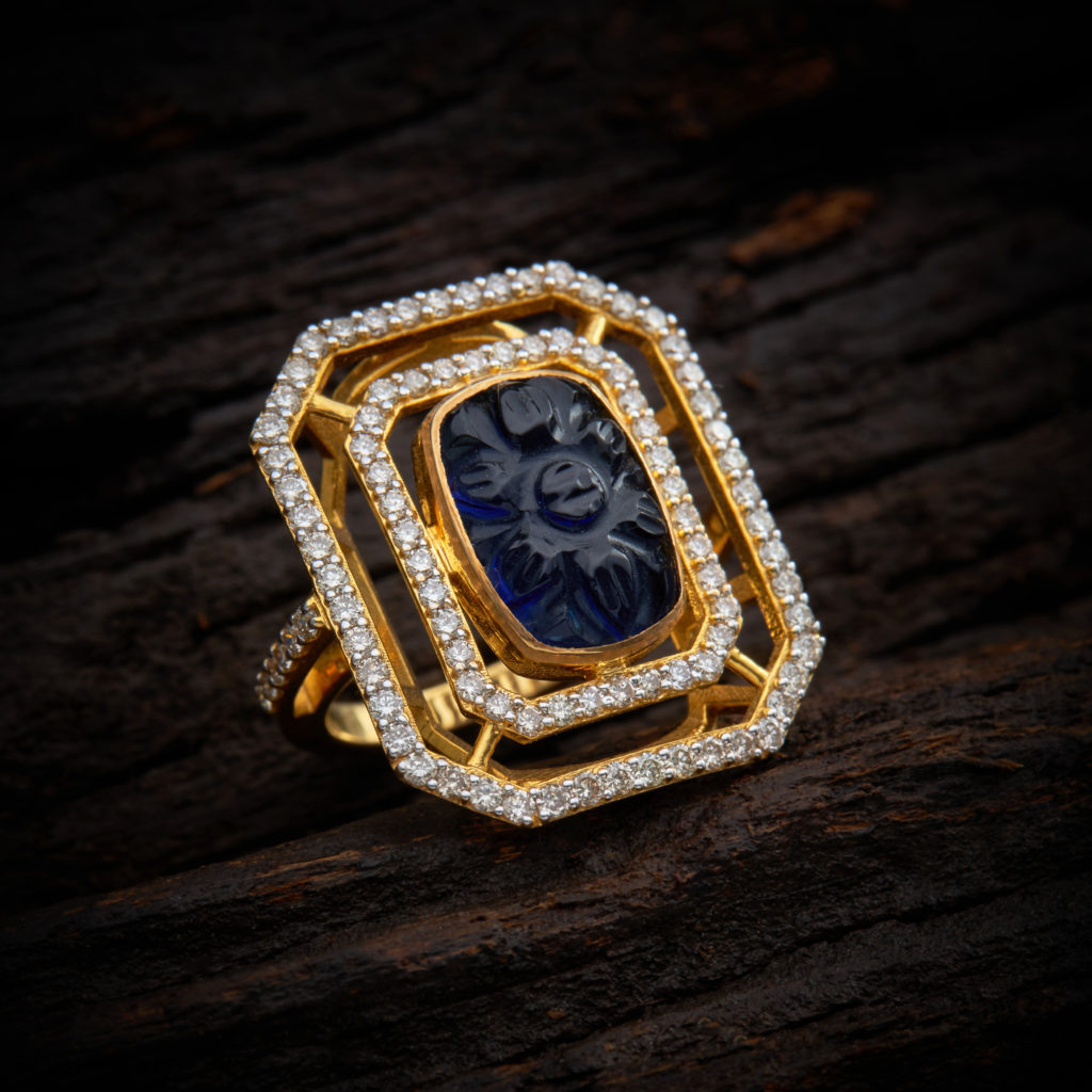 Royal blue Stone and Diamond Ring - Navratri colours - Trendy jewellery for navratri