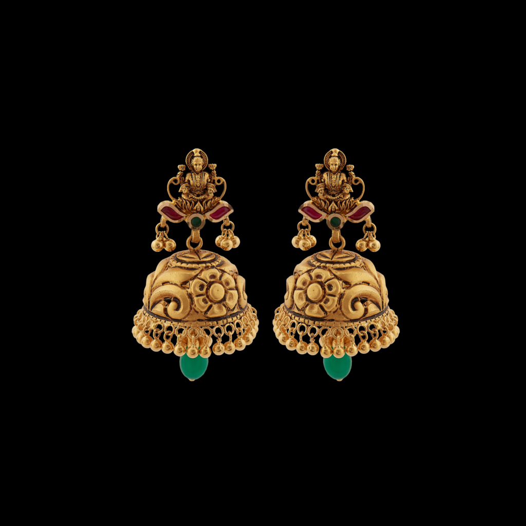 Antique Gold Jhumka - Lakshmi Gold Jhumka - Temple Jhumka 