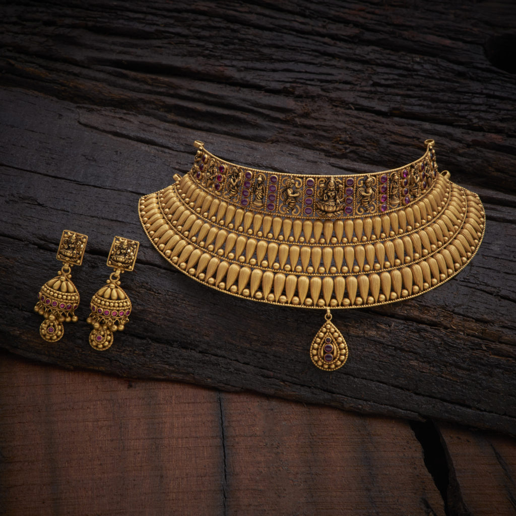 Antique Temple Jewellery Set - Antique Temple Necklace set - Lakshmi Gold Necklace Set