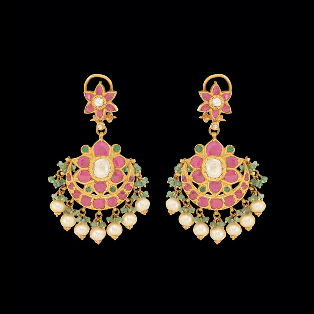 Chandbali With Polki Ruby Emerald - Latest and Trendy earrings Designs