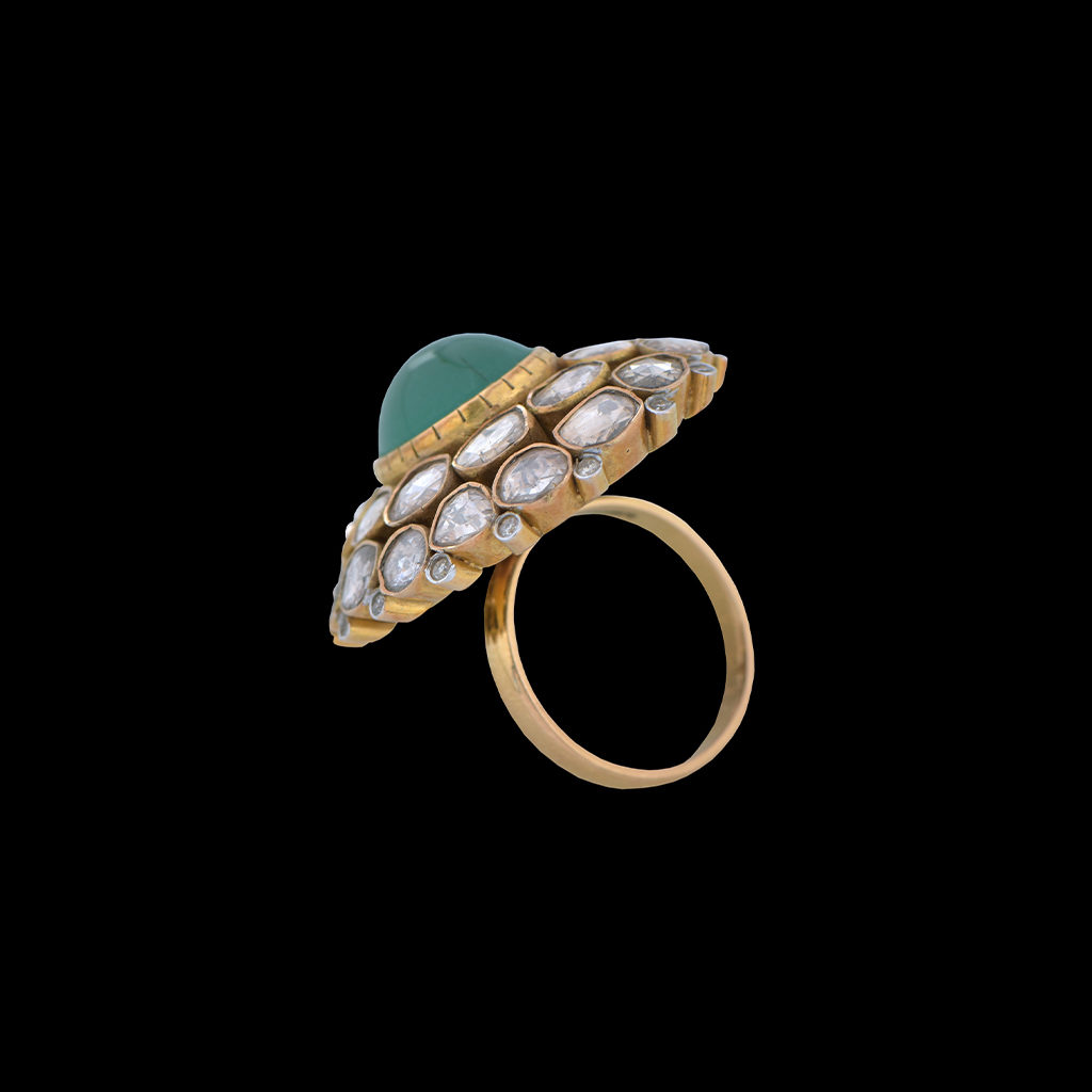 Polki Emerald Ring - Royal Kundan Polki Jewellery Designs for Brides