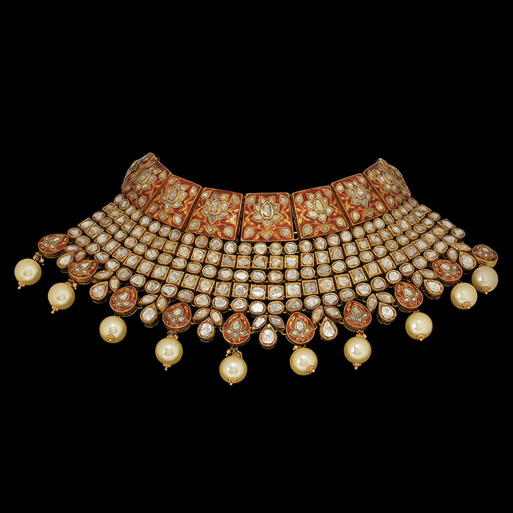 Royal Enameled Floral Polki Choker Necklace - Alluring Wedding Gold Necklace Designs
