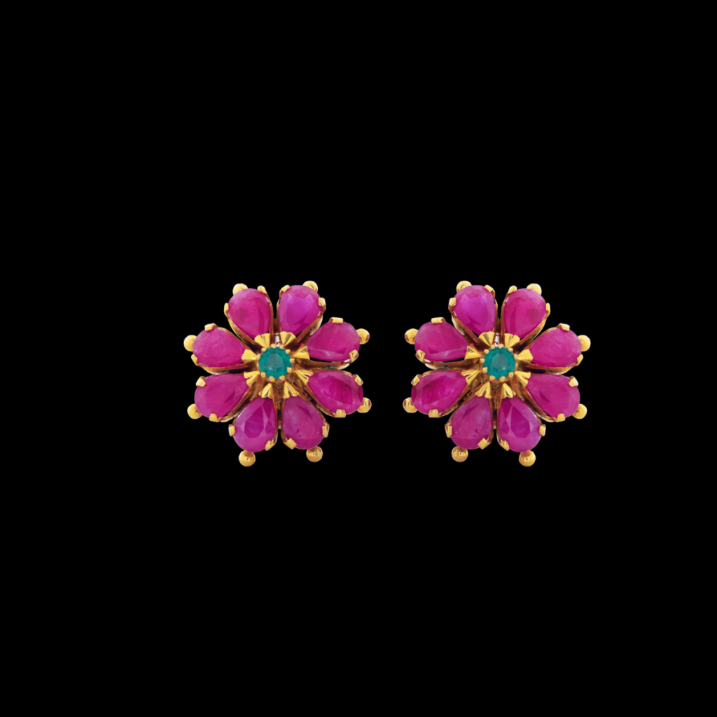 Floral Ruby Studded Earrings- christmas jewellery