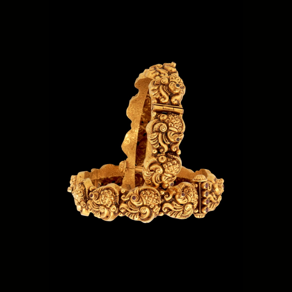 Antique gold bangles - Latest wedding antique jewellery design