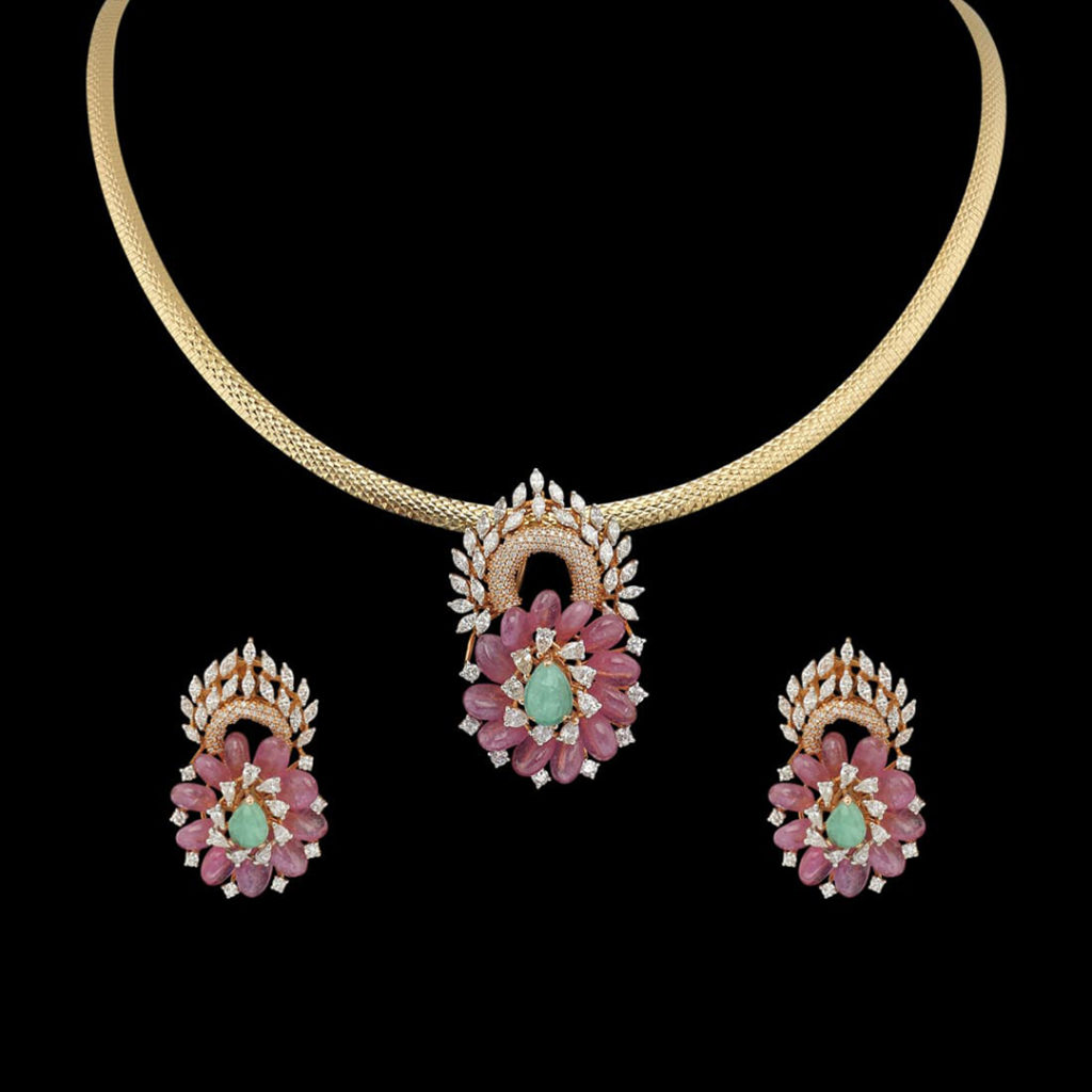 Gorgeous Floral Designed Pendant Set-Diamond Jewellery Designs