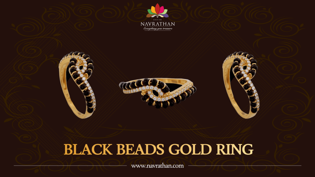 Black Beads Gold Ring