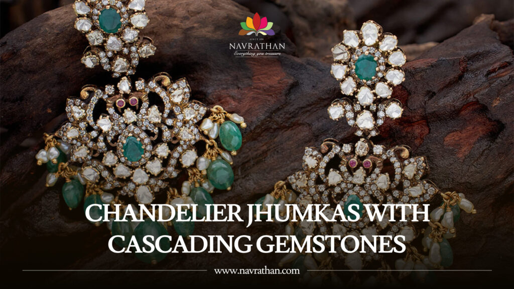 Chandelier Jhumkas with Cascading Gemstones
