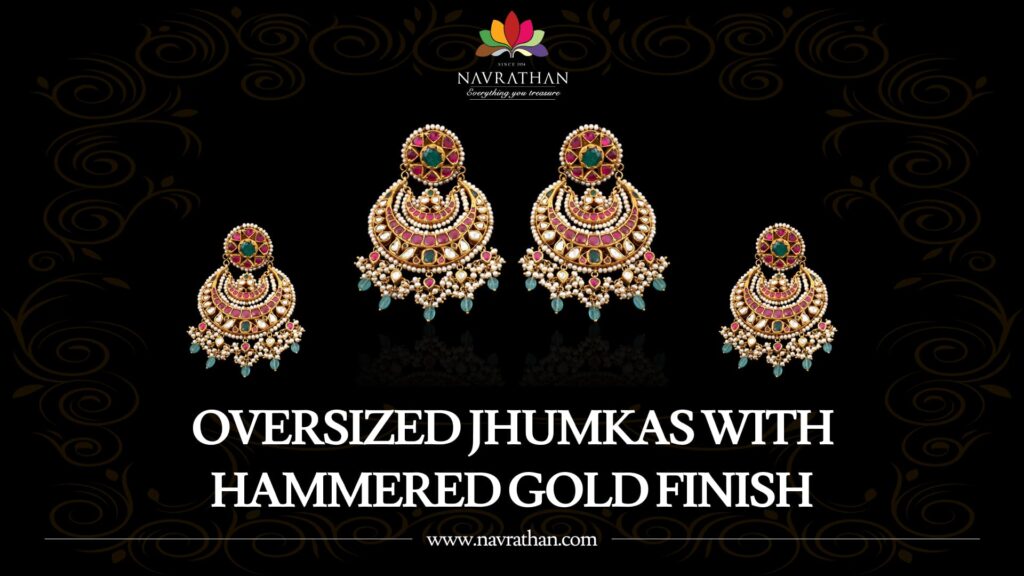 Oversized Jhumkas with Hammered Gold Finish
